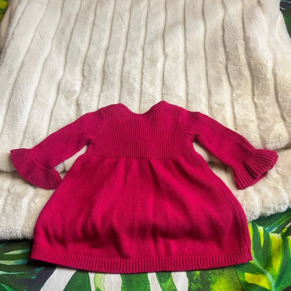 Baby Gap Infant 0-3M Dark Pink Ruffle Knit Fall Winter Preppy City Sweater Dress